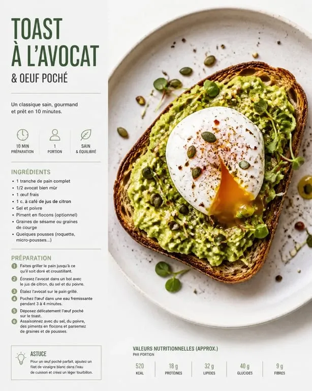 Recette de toast avocat avec œuf poché sur pain au levain