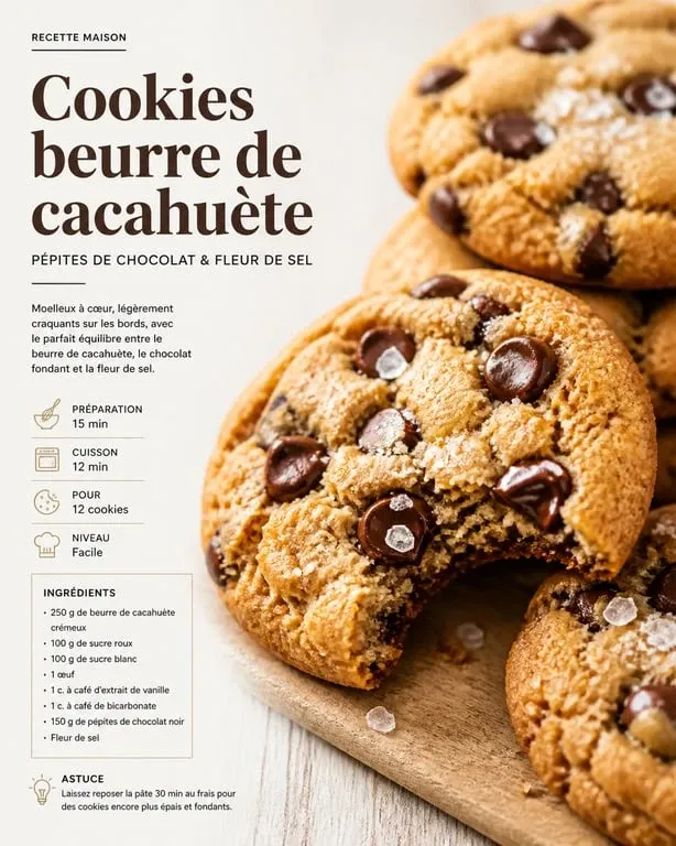 Cookies moelleux au beurre de cacahuète et fleur de sel sur une assiette
