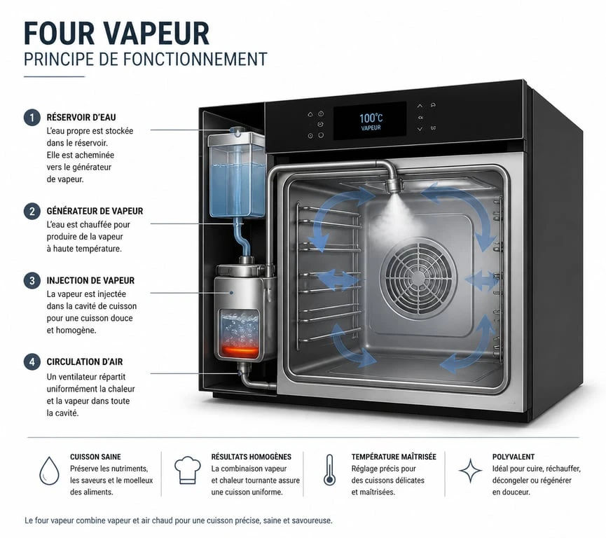 Schéma explicatif du fonctionnement d'un four vapeur