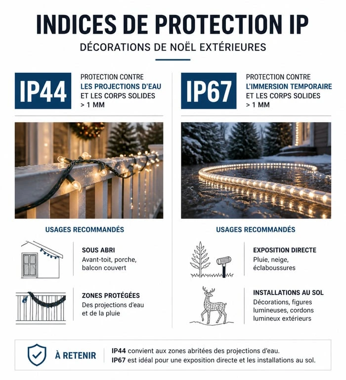 Infographie sur les indices de protection IP pour la décoration de Noël extérieure