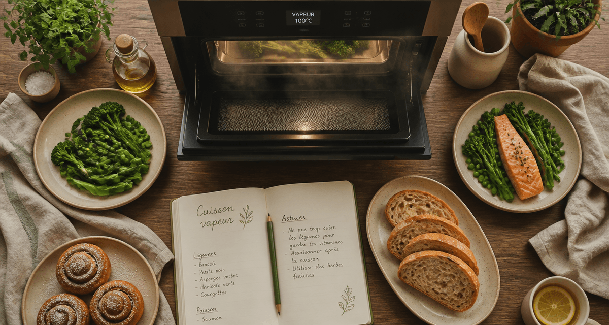 fonctionnement four vapeur avec cuisson légumes saumon pain