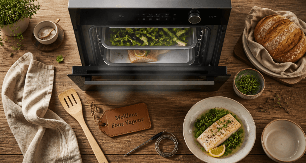 meilleur four vapeur sur plan de travail avec plats cuisinés