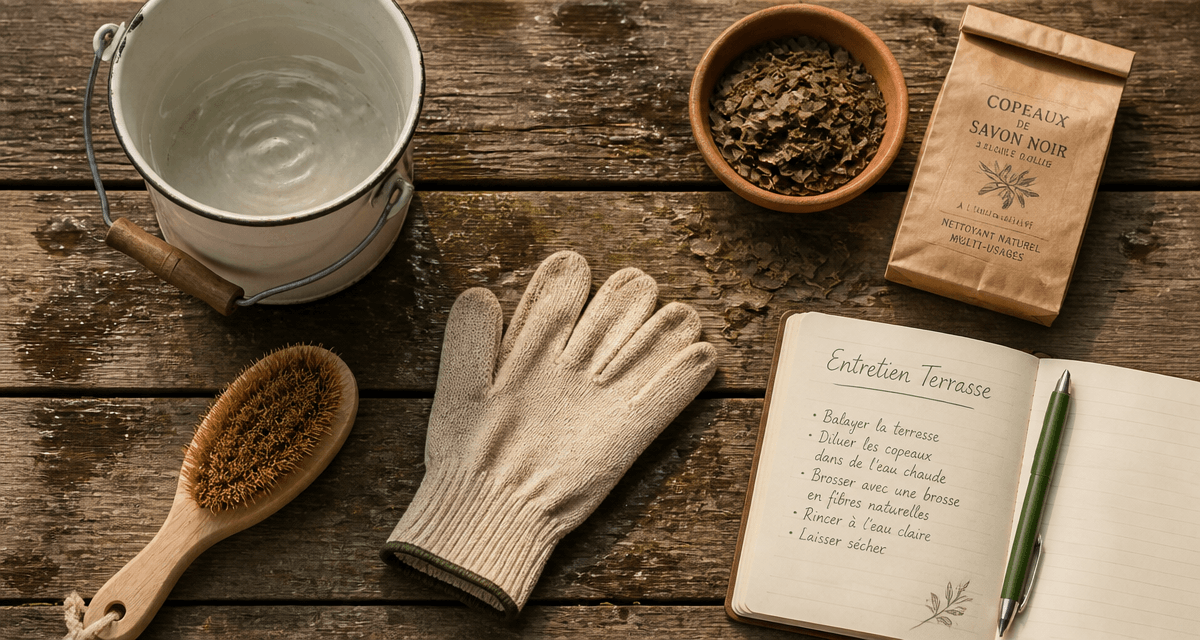 nettoyer dalle de terrasse avec brosse et savon