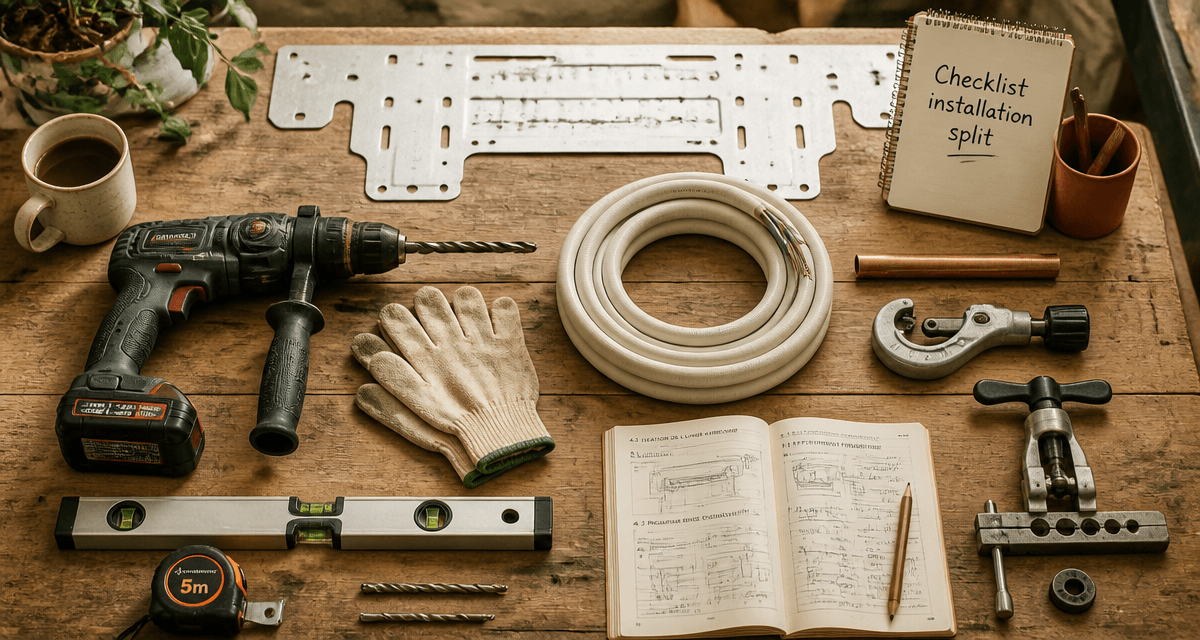 outils installation climatiseur split sur plan de travail