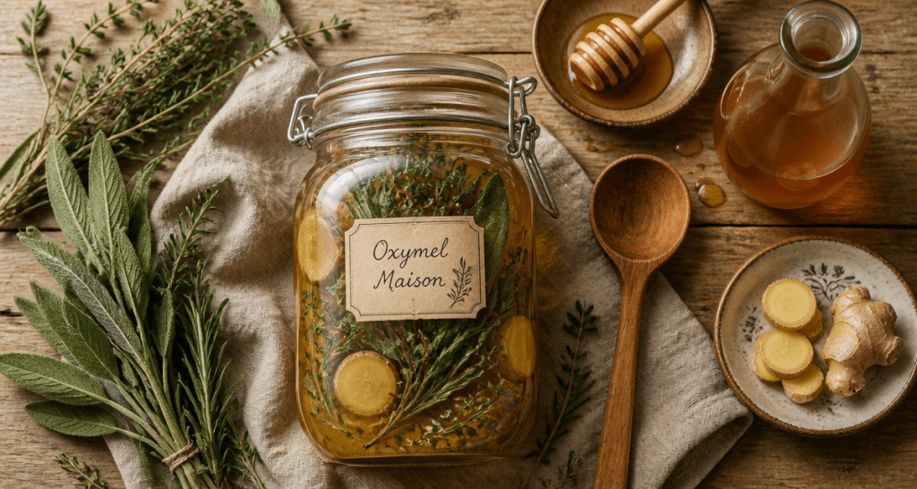 oxymel recette maison avec herbes et gingembre