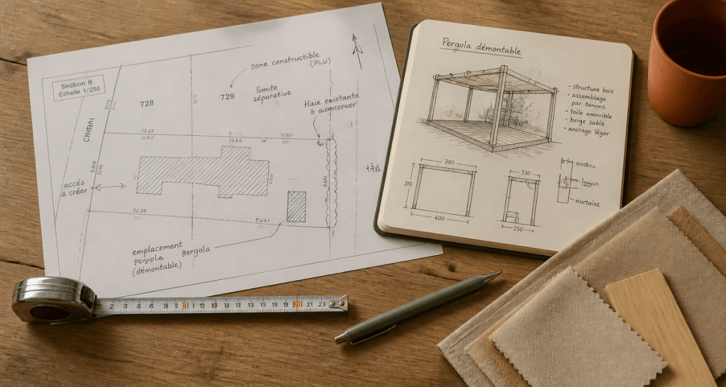plan et matériaux pergola démontable sans autorisation