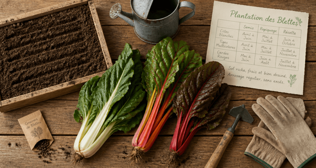 quand planter les blettes en pleine terre, graines, outils, variétés sur table