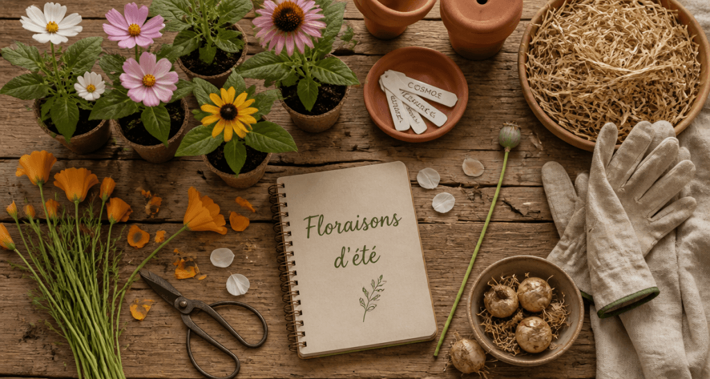 Que planter en juillet août fleurs jeunes plants outils