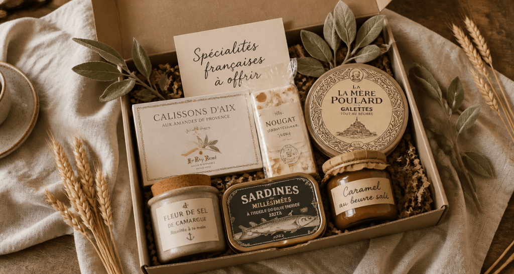 Coffret spécialités françaises à offrir sur table en bois