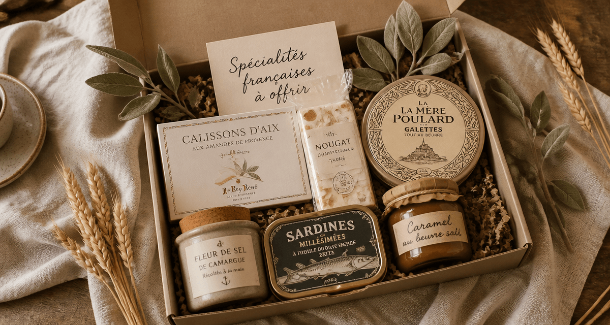 Coffret spécialités françaises à offrir sur table en bois