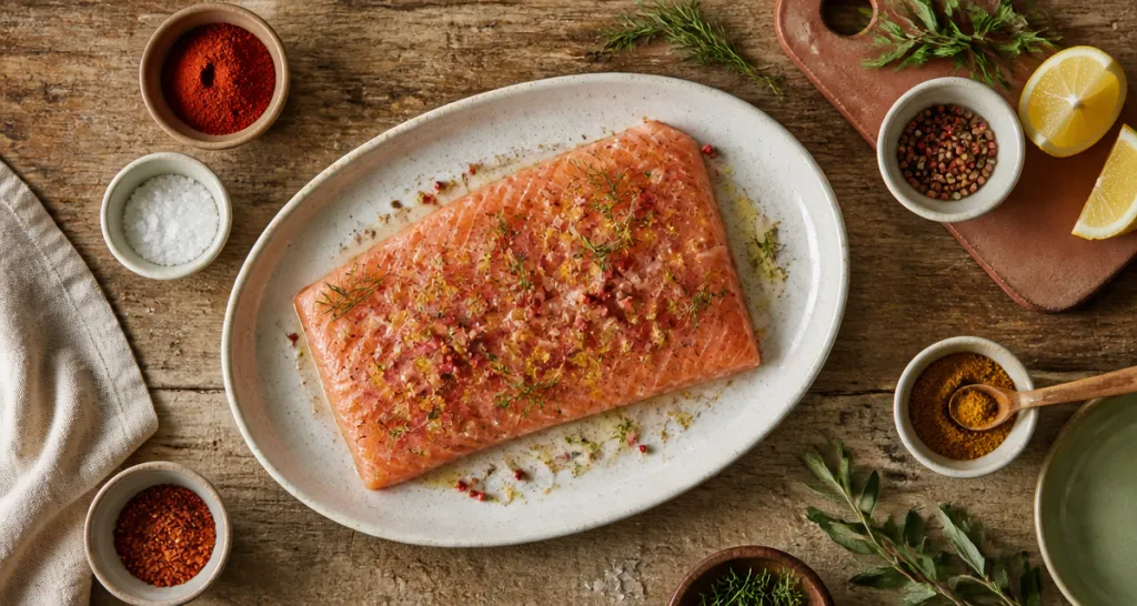 Assaisonnement pour saumon avec épices et herbes