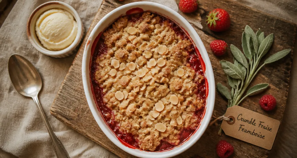 crumble fraise framboise doré en plat