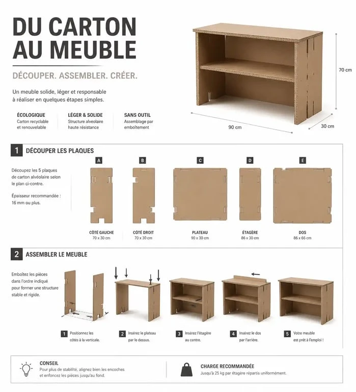 Étapes de fabrication d'un meuble en carton