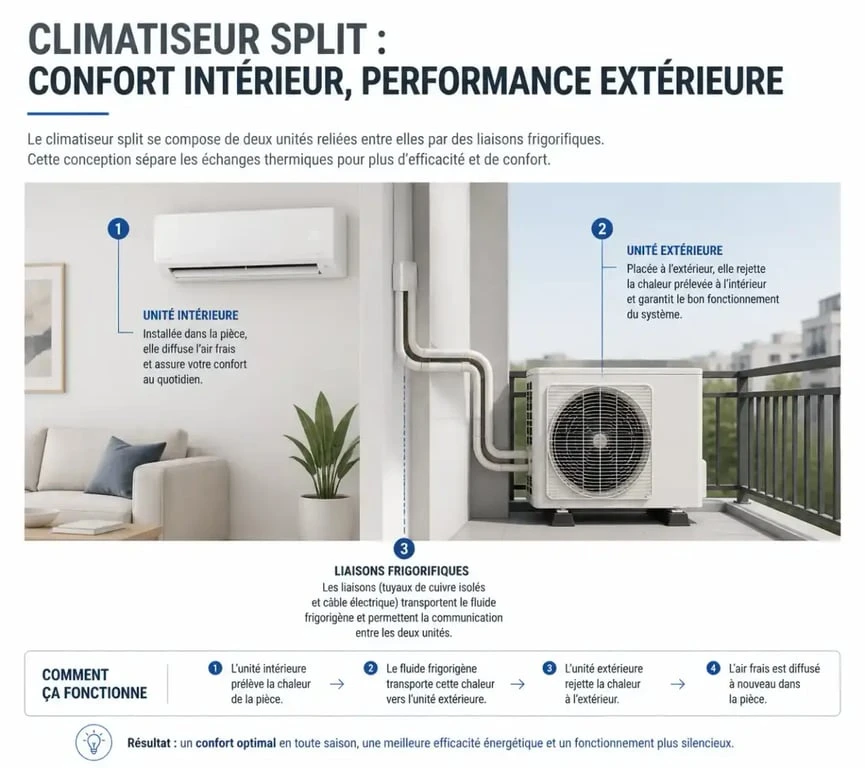 Schéma de principe d'une installation de climatisation dans un appartement