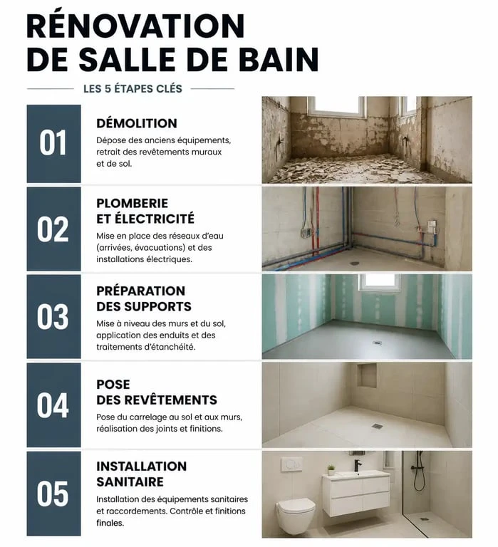 Étapes clés pour rénover une salle de bain : guide visuel des travaux