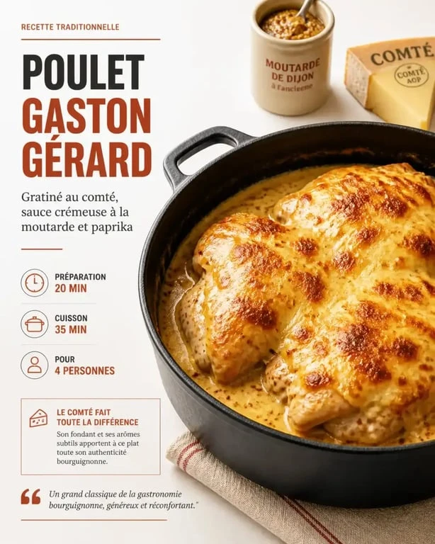 Recette poulet Gaston Gérard façon Cyril Lignac avec sa croûte de comté dorée