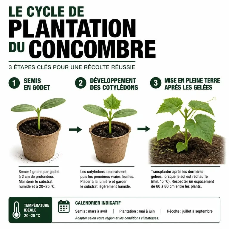 Étapes de plantation du concombre : du semis en godet à la mise en terre au potager