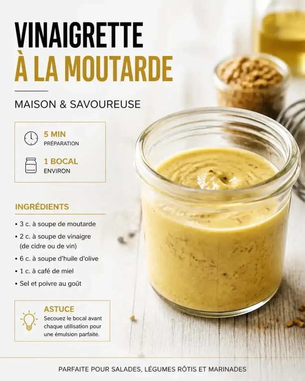 Vinaigrette moutarde maison onctueuse dans un bocal en verre