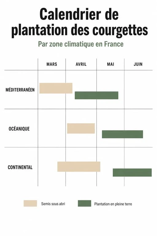 Calendrier de plantation des courgettes par zone climatique en France