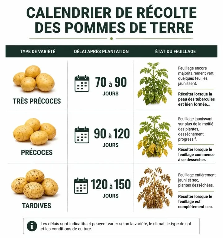 Calendrier de récolte des pommes de terre selon la variété et l'état du feuillage
