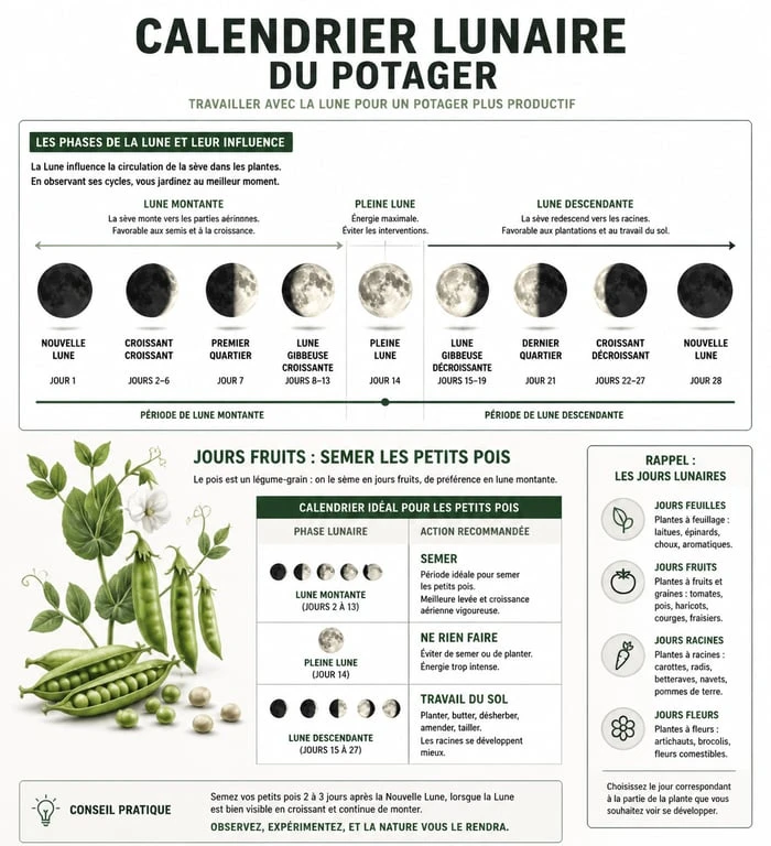 Calendrier lunaire pour le semis des petits pois
