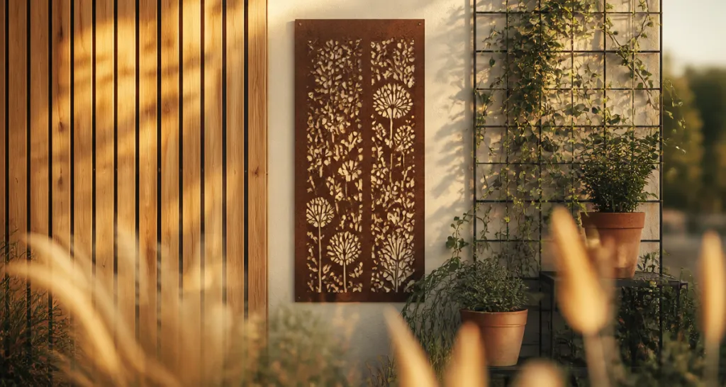idee pour cacher un mur exterieur avec bois corten et plantes