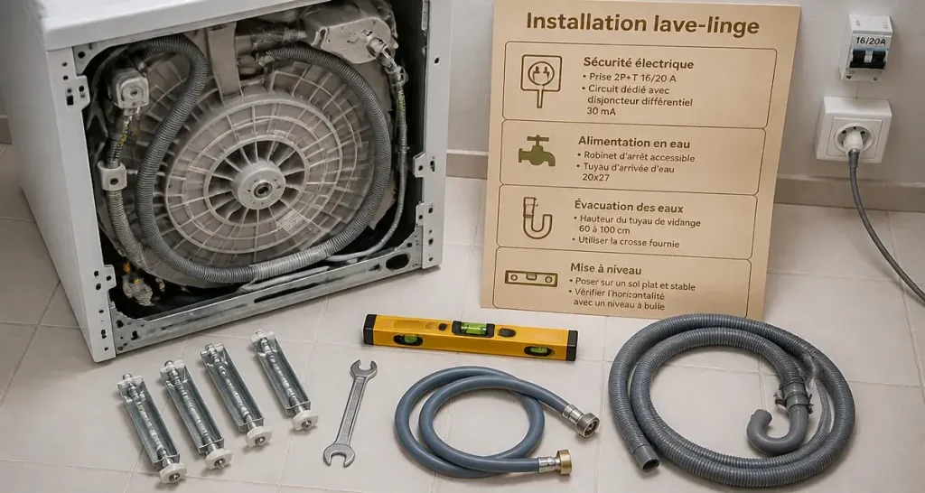lave linge branchement : 3 étapes et règle 65 cm contre inondations