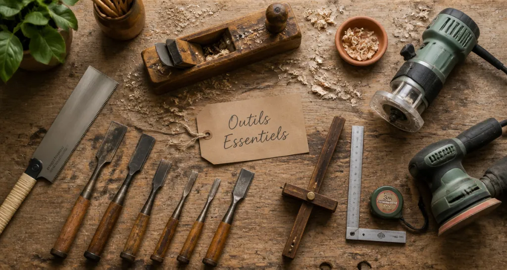 outils pour menuisier sur établi en bois