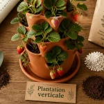 Plantation fraisier en hauteur : tour avec fraisiers et récolte accessible