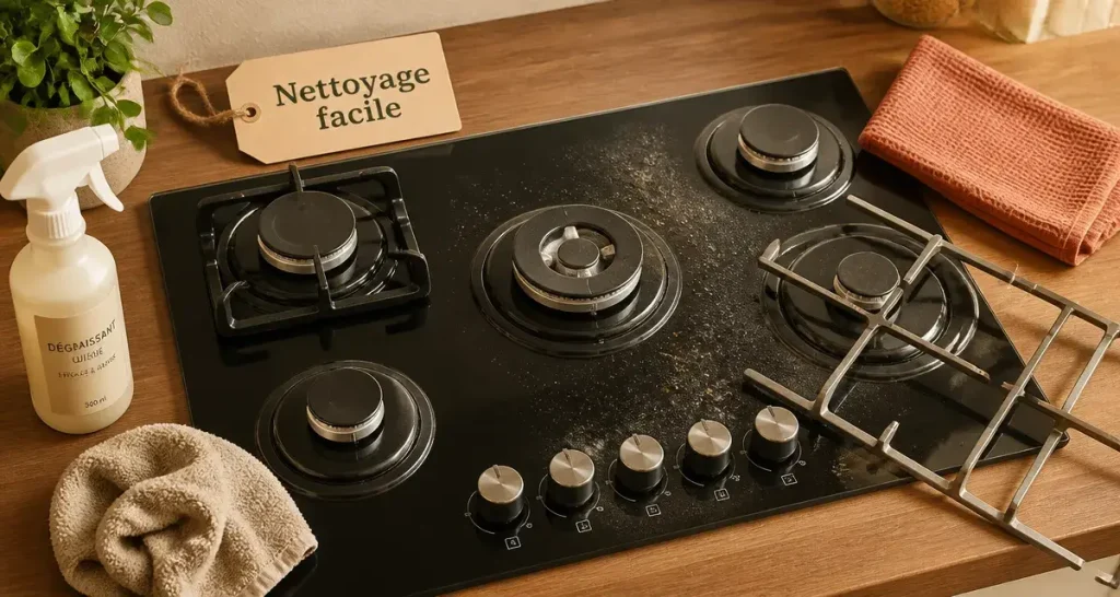 Plaque de cuisson gaz 5 feux facile à nettoyer en moins de 5 minutes