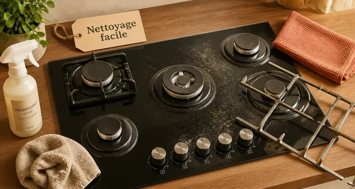 Plaque de cuisson gaz 5 feux facile à nettoyer en moins de 5 minutes