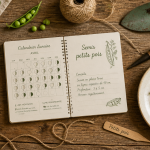 quand semer les petit pois avec la lune, sachets graines, calendrier, outils jardin