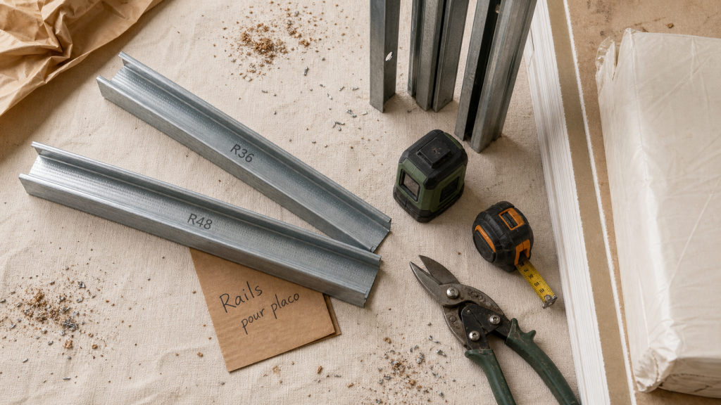 Railles pour placo : rails R36 R48 R70 sur chantier