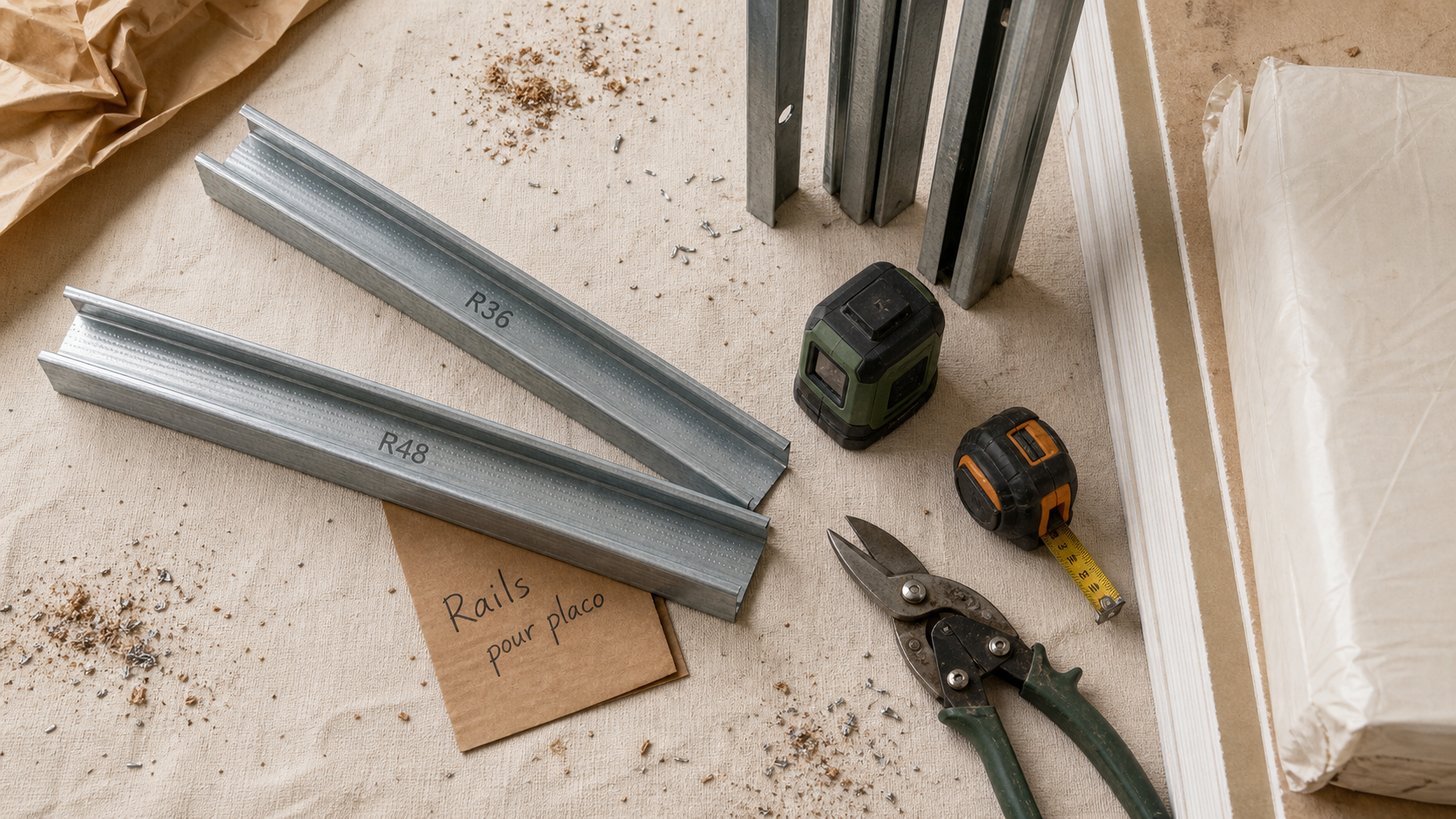 Railles pour placo : rails R36 R48 R70 sur chantier