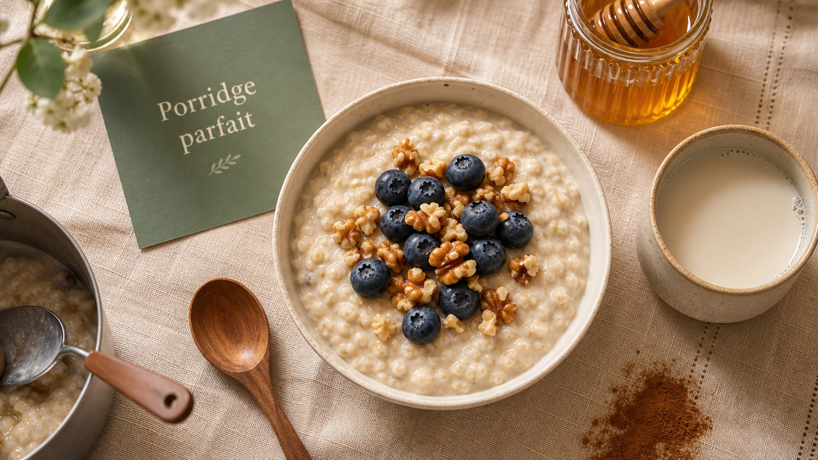 Recette de porridge crémeux en 5 minutes, bol aux myrtilles
