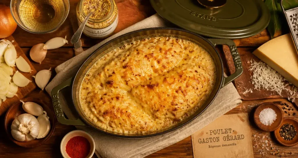 Recette poulet Gaston Gérard Cyril Lignac : poulet crème-moutarde au comté