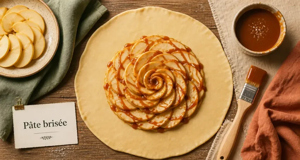 Recette sucrée avec pâte brisée : tarte pommes et caramel