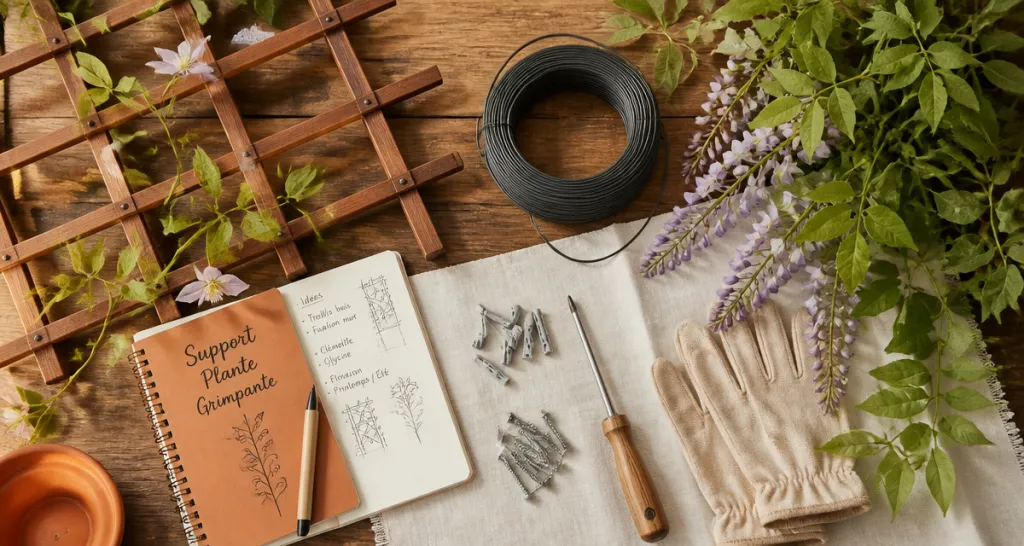 Support plante grimpante et outils de fixation