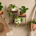 Support plante intérieur en bois et métal pour plantes d’intérieur, stable et pratique