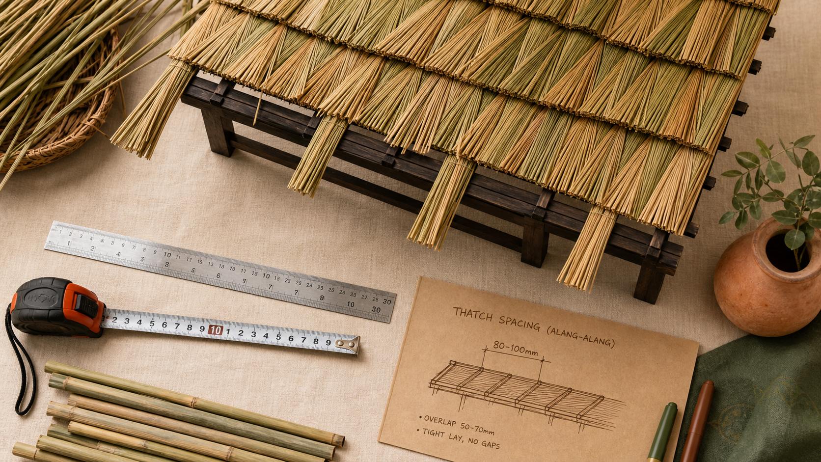 Toit en paille pour pergola avec chevauchement 10-15 cm