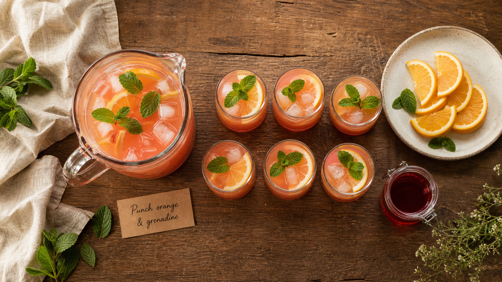 Cocktail facile et pas cher : punch orange et grenadine en pichet