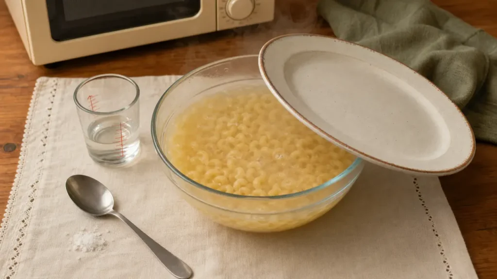 Comment cuire des pates au micro ondes : pâtes et 1 verre d’eau, 11 minutes à 800 W