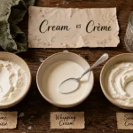 cream creme fraiche : crème fraîche, double cream et sour cream en bols
