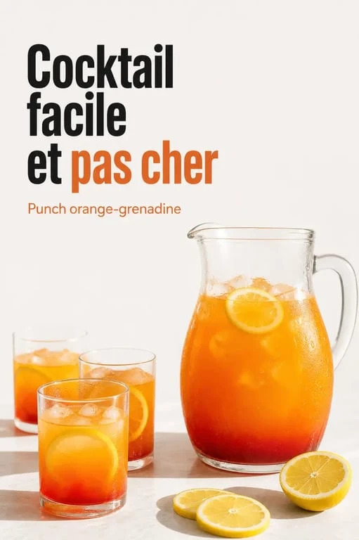 Cocktail facile et pas cher servi en pichet avec verres, citron et glaçons