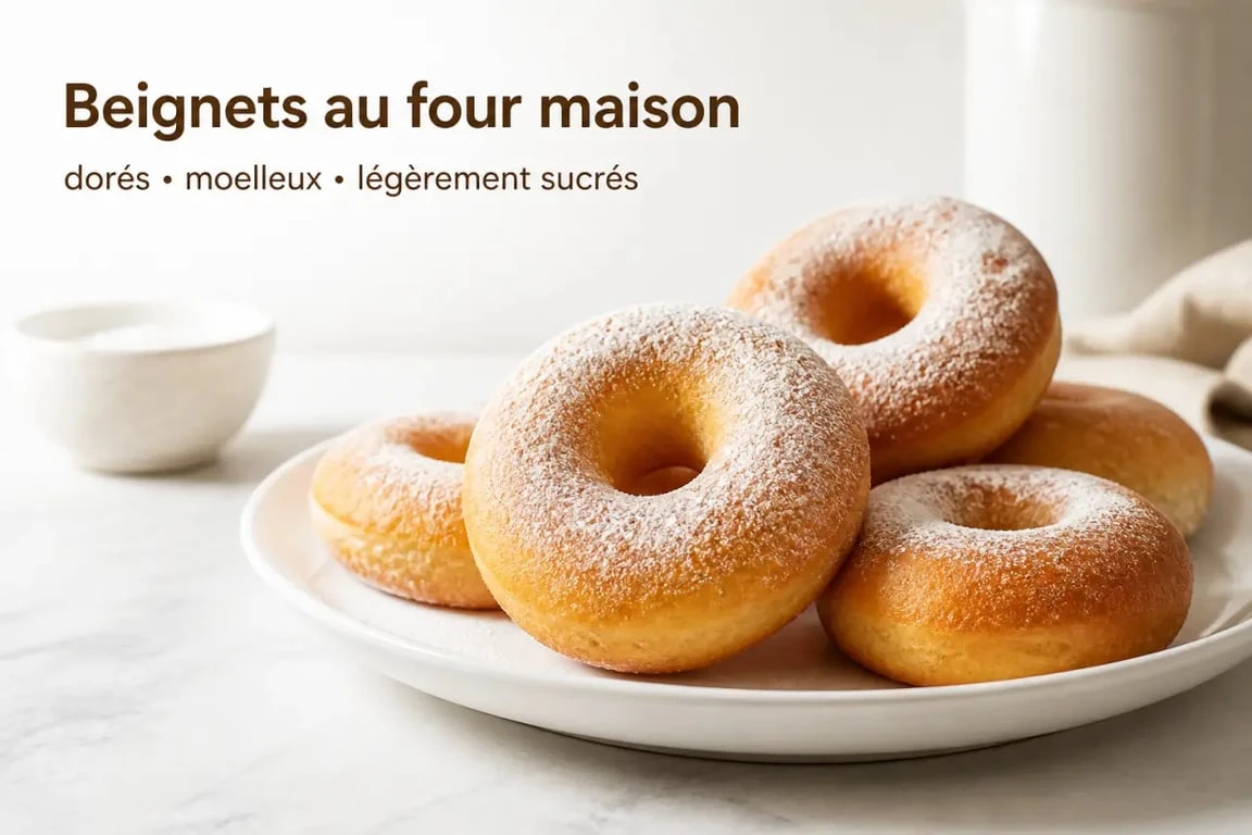 Recette des beignets au four dorés et moelleux sur assiette blanche