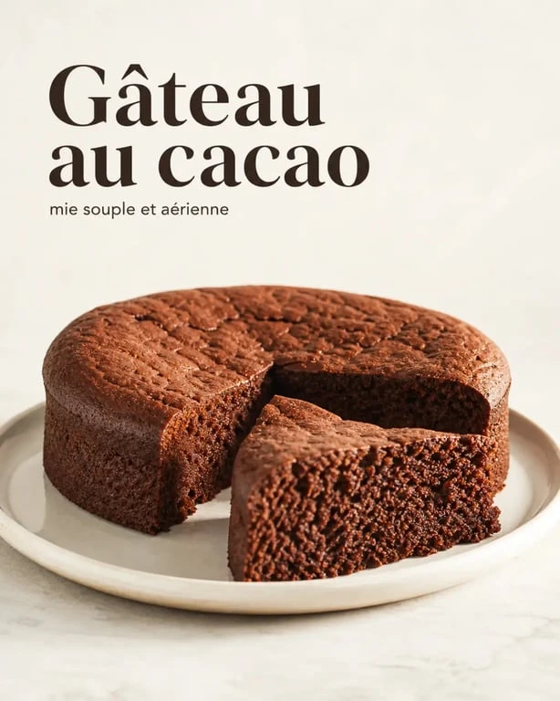 Gâteau cacao moelleux et gourmand présenté sur assiette blanche