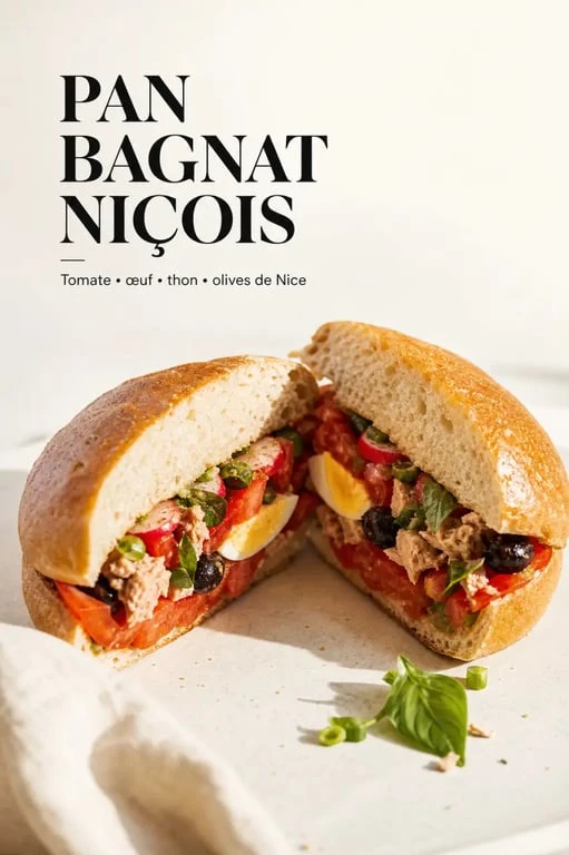 Pan bagnat nice traditionnel servi sur une assiette simple
