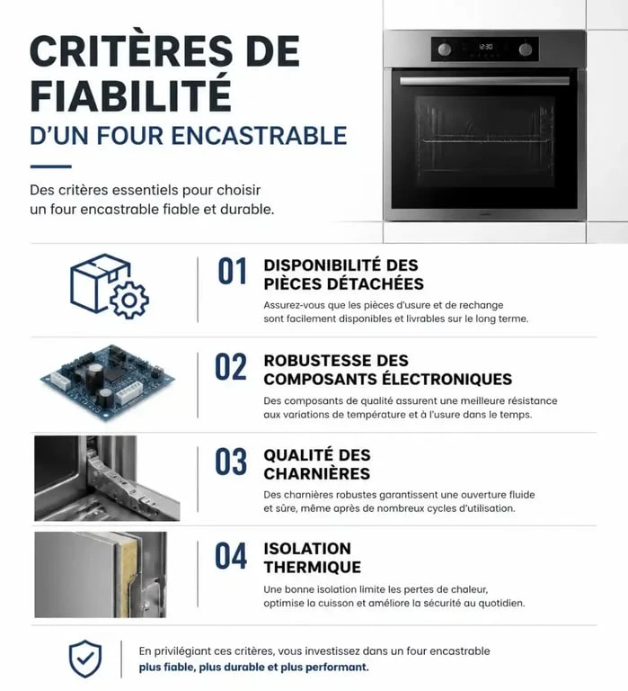 Infographie des critères de fiabilité pour choisir la marque de four la plus fiable et durable