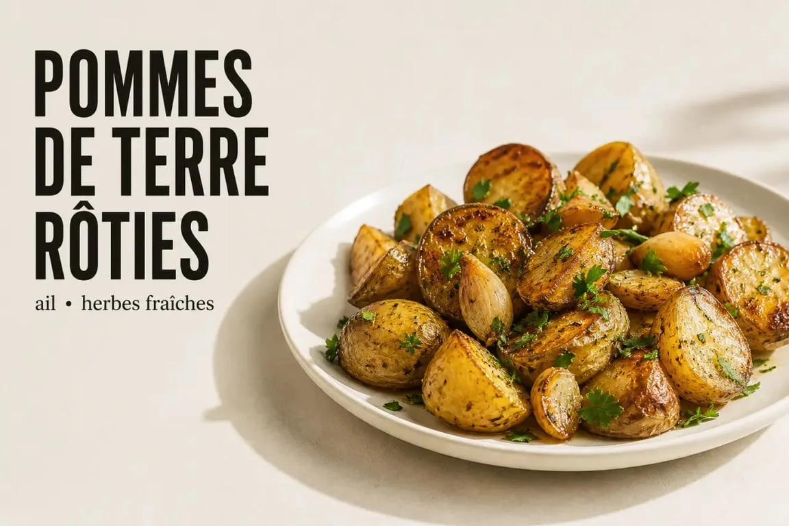 Accompagnement de pommes de terre rôties à l’ail et aux herbes, dorées et croustillantes