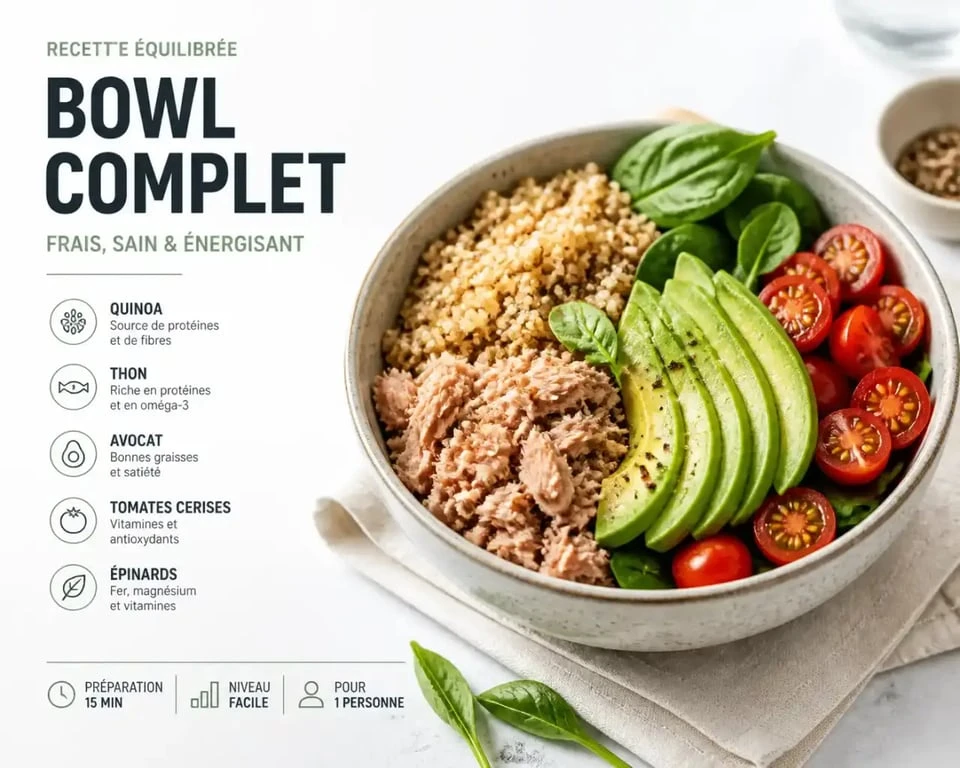 Bowl complet et équilibré pour une personne, idéal pour un menu semaine 1 personne.